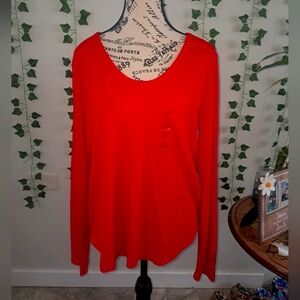 Long sleeve red sleep shirt with pocket